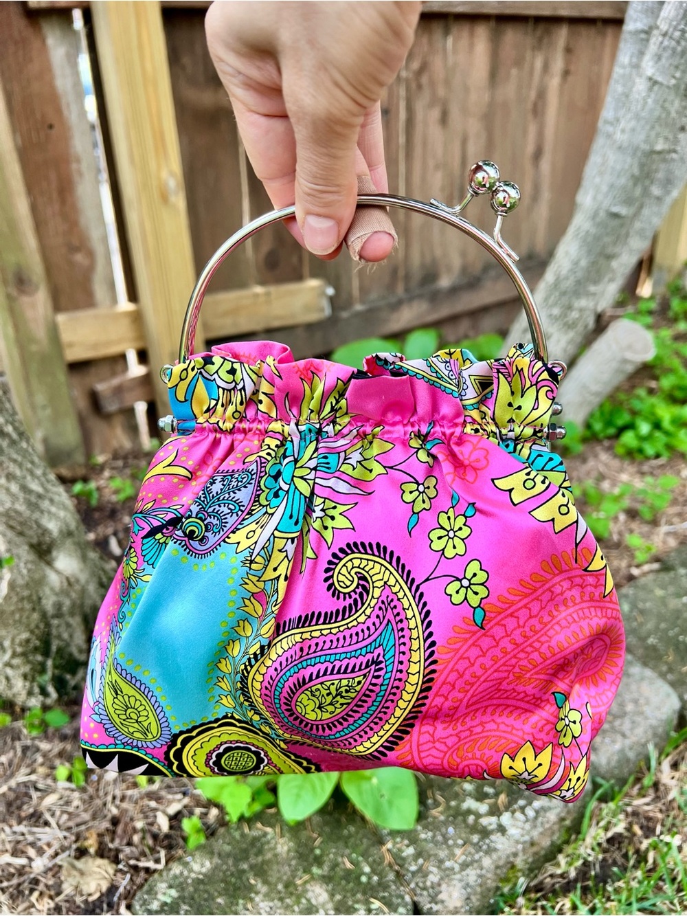 Vintage Y2k Fornash Satin Paisley Floral Clutch Wristlet Purse Mini Bag Bradley